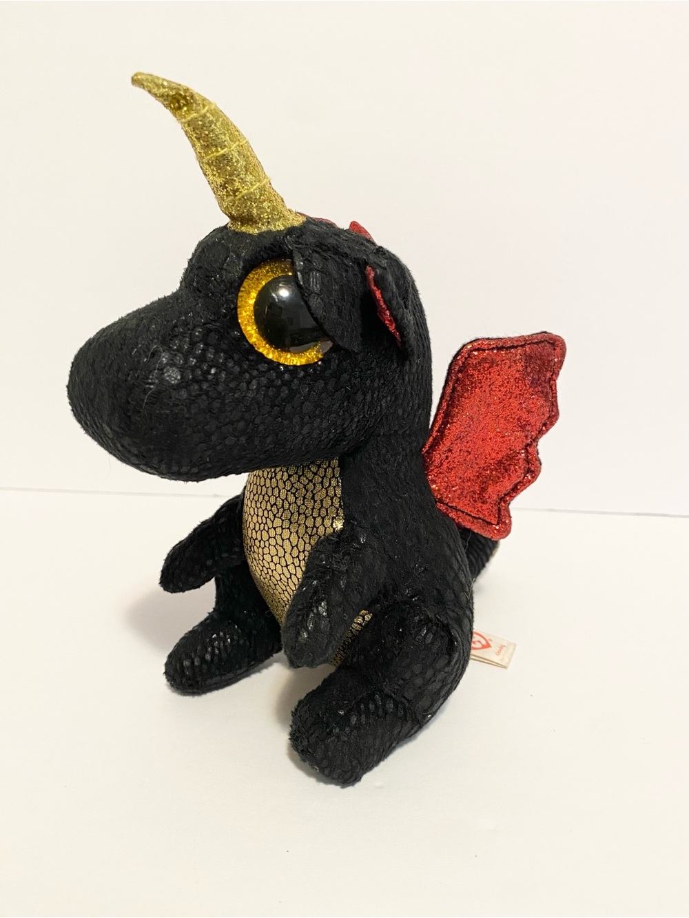 Ty Beanie Boo Grindal Dragon Plush Black Red Glitter Stuffed Animal Toy 6”